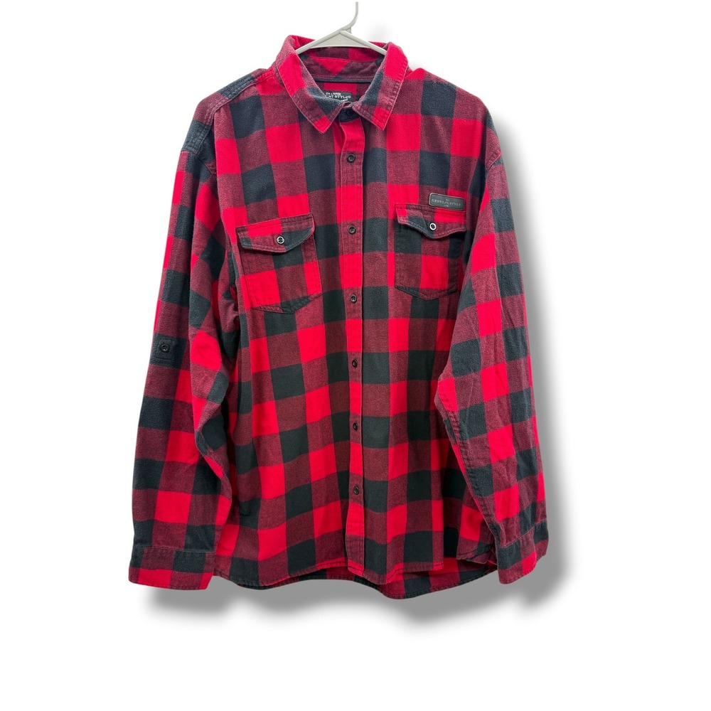 Grunt Style Flannel Button Down Mens 2XL Red Black Buffalo Plaid Shirt GS3561